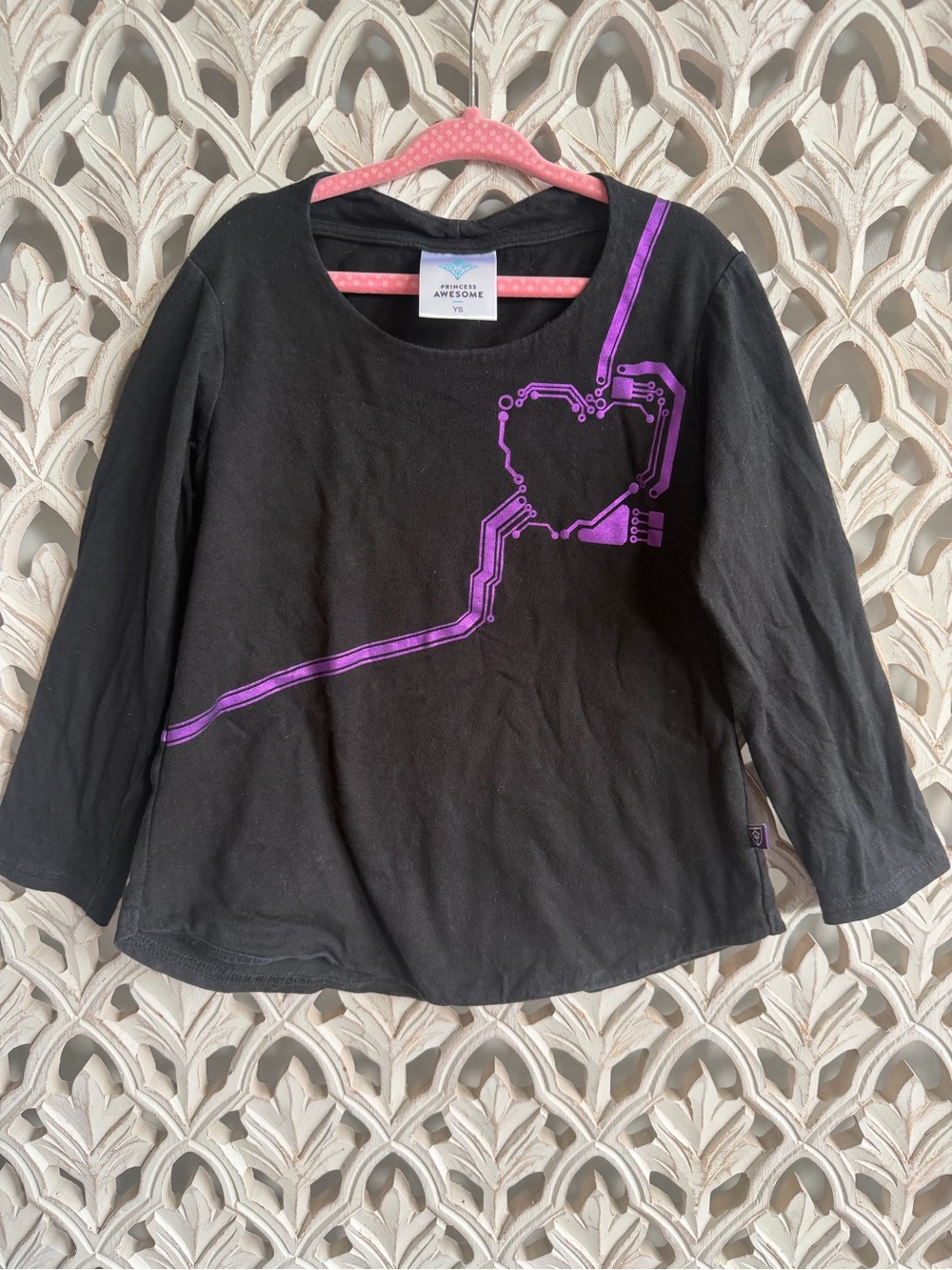 Princess Awesome Girls youth Small Black Purple Circuit Board STEM Shirt
